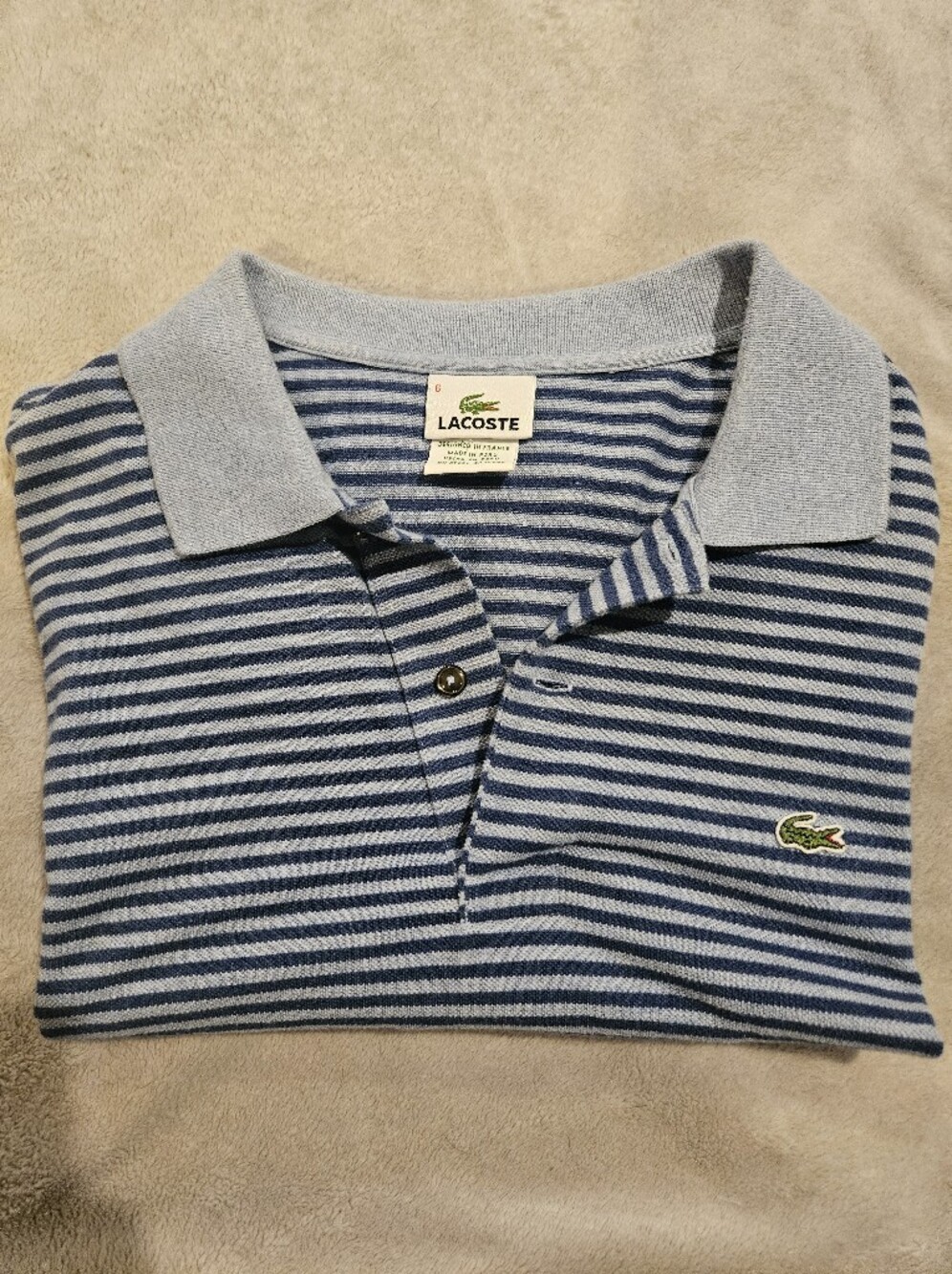 Vintage Lacoste Striped Short Sleeve Polo Shirt Blue Heather Light Blue XL